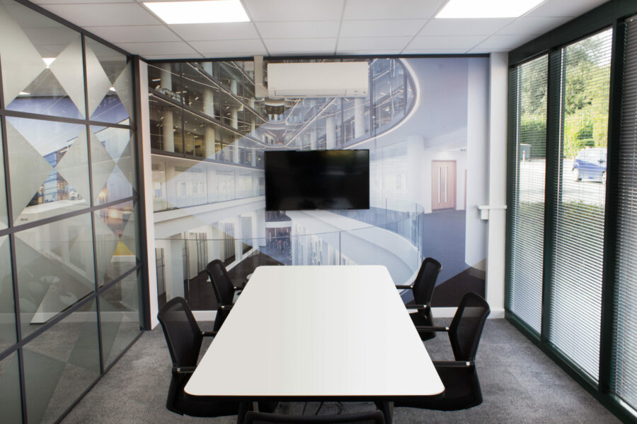 Boardroom with wall graphics