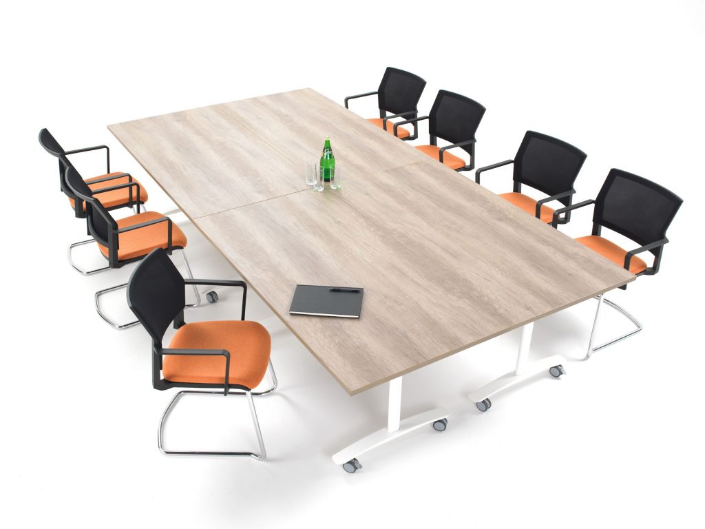 Rearrangeable meeting room furniture.