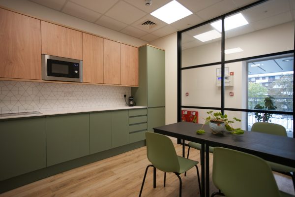 Natural themed kitchen and breakout space